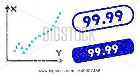 Mosaic Function Plot And Rubber Stamp Seals With 99.99 Phrase. Mosaic Vector Function Plot Is Compos