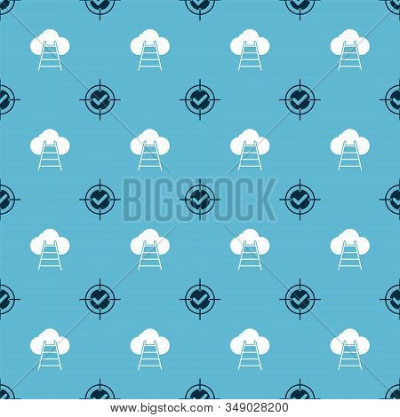 Set Target And Check Mark And Ladder Leading To Cloud On Seamless Pattern. Vector
