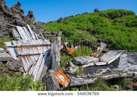 Ruin Of A House Damaged By Flowing Lava During The 1973 Eruption On Island Of Heimaey In Iceland