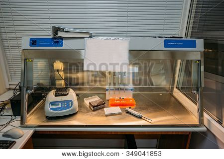 Laminar Box With Analytic Equipment In Laboratory