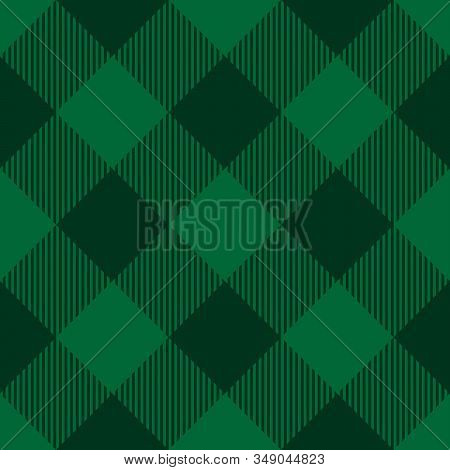 Lumberjack Plaid Pattern In Green Colors. Saint Patricks Day Theme. Seamless Vector Pattern. Simple 