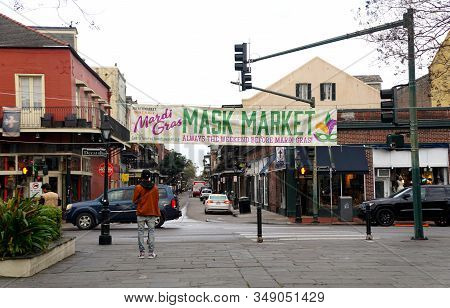 New Orleans, Louisiana, U.s.a - February 4, 2020 - The View Of A Banner On Decatur Street Near Frenc