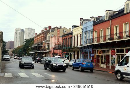 New Orleans, Louisiana, U.s.a - February 4, 2020 - The View Of The Buildings And Traffic Near Decatu