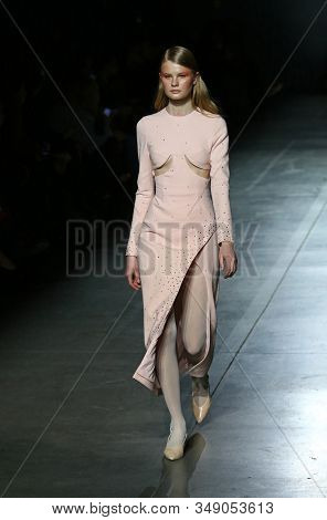 Kyiv, Ukraine - February 2, 2020: Model Presents A Collection Of Authentic Ukrainian Clothes By Desi