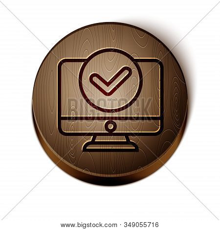 Brown Line Computer Monitor Screen Icon Isolated On White Background. Electronic Device. Front View.