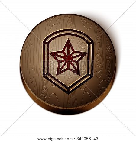 Brown Line Police Badge Icon Isolated On White Background. Sheriff Badge Sign. Shield With Star Symb
