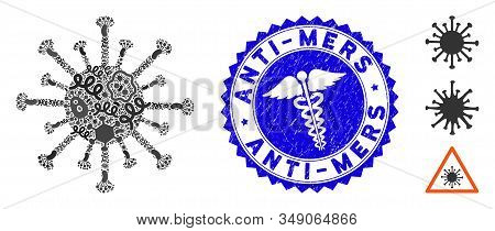 Epidemic Mosaic Coronavirus Icon And Rounded Grunge Stamp Watermark With Anti-mers Phrase And Health