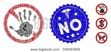 Viral Mosaic No Icon And Round Grunge Stamp Seal With No Text And Medicine Symbol. Mosaic Vector Is 