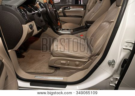 Novosibirsk, Russia - December 29, 2019:   Buick Enclave, Steering Wheel, Shift Lever, Multimedia  S