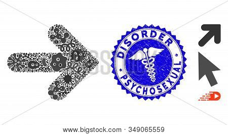 Infectious Collage Arrow Direction Icon And Rounded Distressed Stamp Seal With Disorder Psychosexual