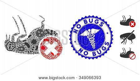 Contagion Mosaic Kill Flea Icon And Round Rubber Stamp Seal With No Bugs Caption And Health Care Ico