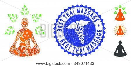 Flu Mosaic Ioga Wellness Icon And Round Rubber Stamp Seal With Best Thai Massage Phrase And Clinic I