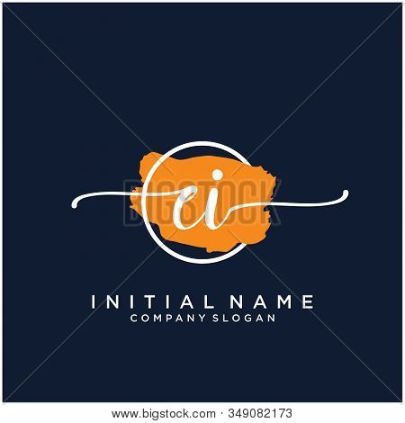 Ei Initial Handwriting Logo Design With Brush Circle. Logo For Fashion,photography, Wedding, Beauty,