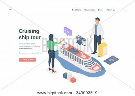 Couple Planning Cruising Ship Tour. Isometric Vector Illustration