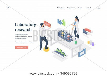 Scientists Conducting Research In Lab. Isometric Vector Illustration