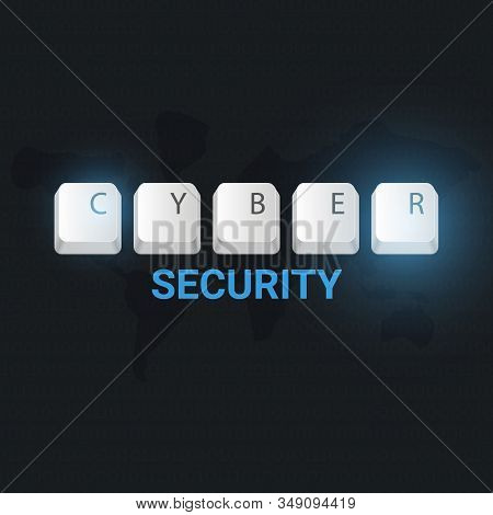 Cyber Security Banner With Keyboard Buttons. Vector Illustration.