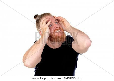 Red haired man with long beard isolated on a white background
