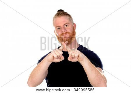 Red haired man with long beard isolated on a white background