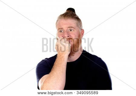 Red haired man with long beard isolated on a white background