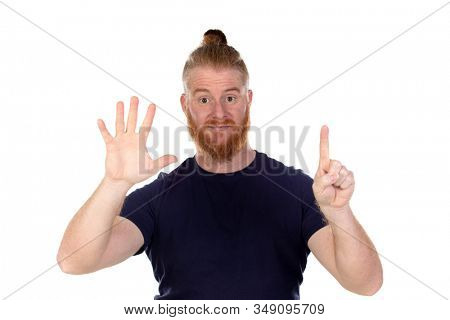 Red haired man with long beard isolated on a white background