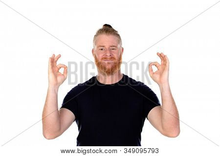 Red haired man with long beard isolated on a white background