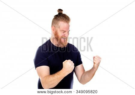 Red haired man with long beard isolated on a white background