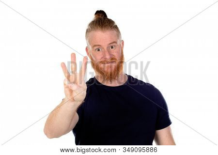 Red haired man with long beard isolated on a white background