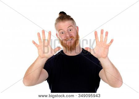 Red haired man with long beard isolated on a white background
