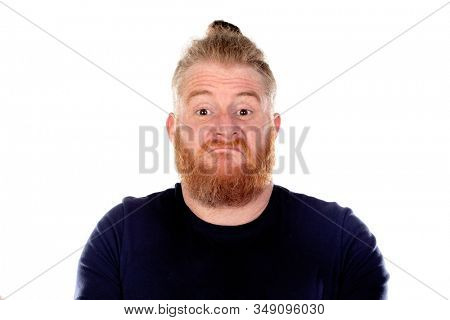 Red haired man with long beard isolated on a white background