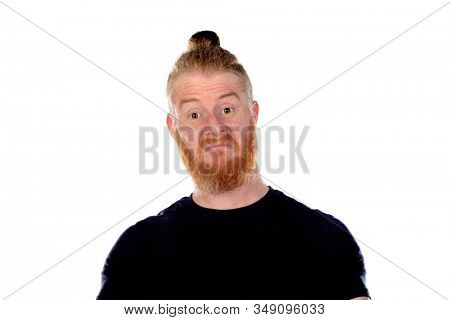 Red haired man with long beard isolated on a white background