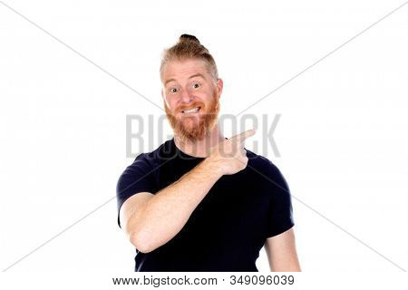 Red haired man with long beard isolated on a white background