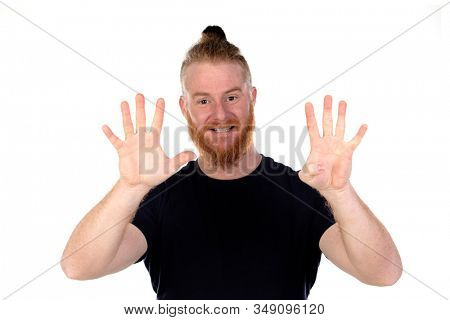 Red haired man with long beard isolated on a white background
