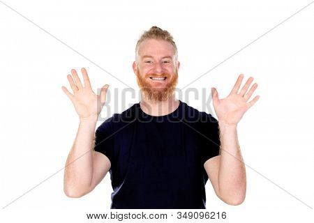 Red haired man with long beard isolated on a white background