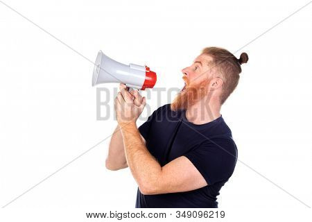 Red haired man with long beard isolated on a white background