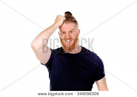 Red haired man with long beard isolated on a white background