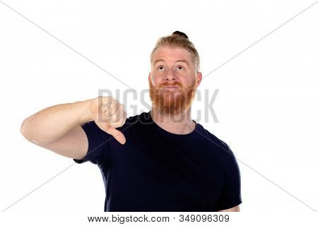 Red haired man with long beard isolated on a white background