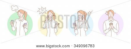 Online, Service, Payment, E-shop, Gadget, Set.. Smart Knowing Girl Using Internet Banking. Easy Onli