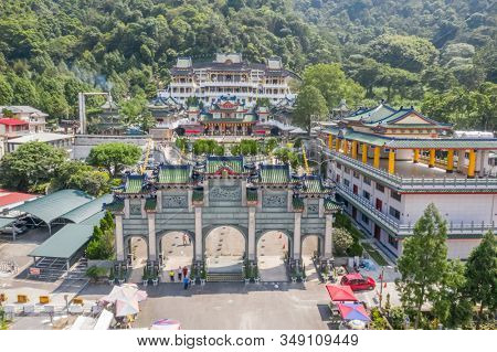 Nantou, Taiwan - September 15th, 2019: aerial view of famous landmark of BaoHu Dimu Temple at Puli, Nantou, Taiwan, Asia