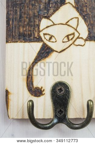 The Ancient Art Of Pyrography, Wood And Fire, Curious Cat Who Tries To Take Keys And Objects