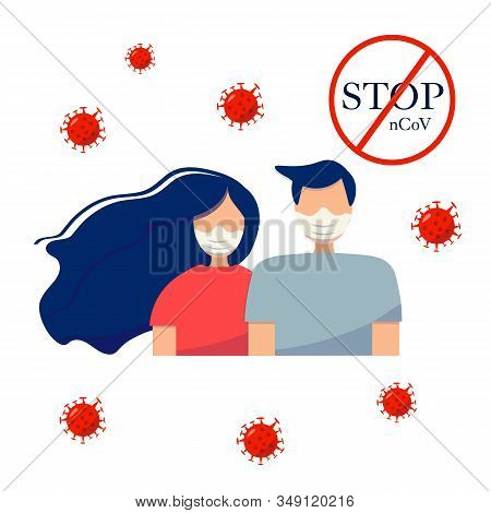 Stop Coronavirus In China. Novel Coronavirus 2019 Ncov, Handsome Woman And Man With Blue Hair With M