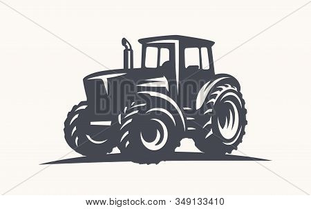 Simple Illustration Of A Modern Traktor. Black And White.