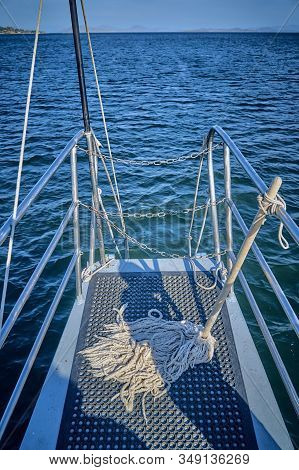 View From The Bow Of The Ship - Ship's Ladder And Mop - Summer View To The Bukhtarma Artificial Rese
