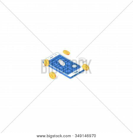 Isometric Phone With Balance Control Application. Vector Illustration Of Money Exchange And Trade Ap