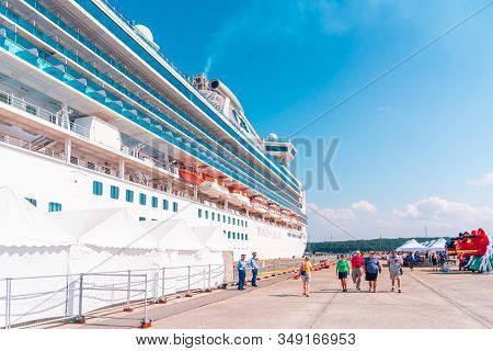 Tourist Are Boarding The Diamond Princess Cruise In Sakata Port; Japan.