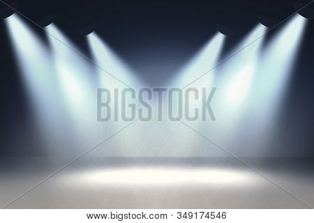 Creative Scene Illumination Light Effect Backdrop With Rays. Blue Light Beam. Spotlight Blue Rays Ro