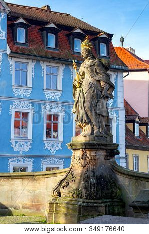 Stone Ancient Statue Of The Patroness Of The City St. Kunigunda.