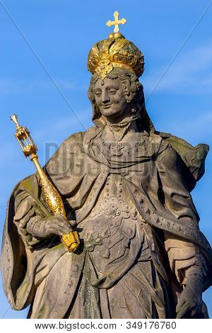 Stone Ancient Statue Of The Patroness Of The City St. Kunigunda.