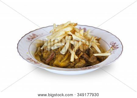 Traditional Moroccan Chicken Plate , Selective Focus. Moroccan Dish With Chicken And Frites