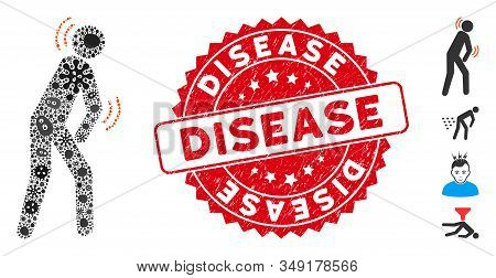 Pathogen Mosaic Parkinson Disease Icon And Round Corroded Stamp Watermark With Disease Text. Mosaic 