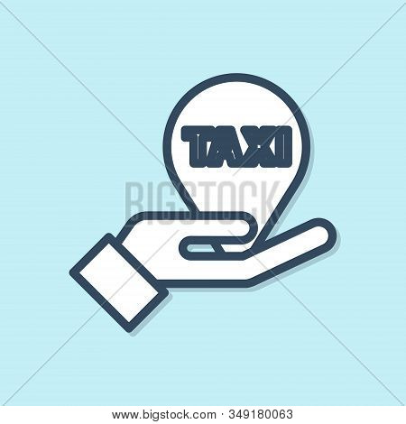 Blue Line Hand On Map Pointer With Taxi Icon Isolated On Blue ...